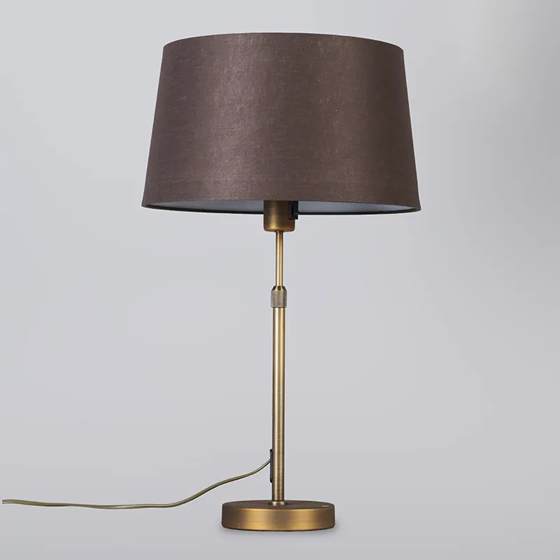 Candeeiro de mesa bronze com cúpula castanha 35 cm ajustável - Parte Moderno
