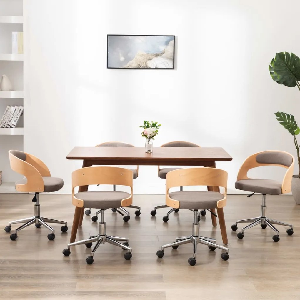 vidaXL Cadeiras jantar 6 pcs madeira curvada/tecido cinza-acastanhado