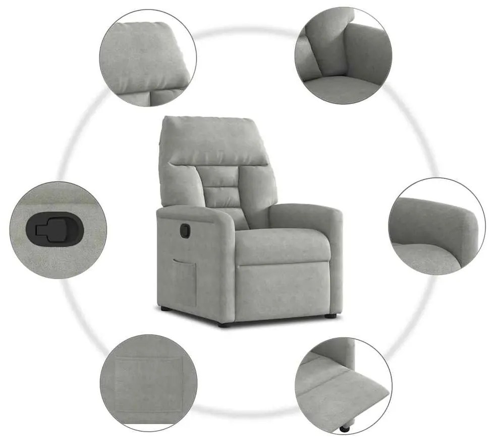 Poltrona reclinável tecido de microfibra cinza-claro
