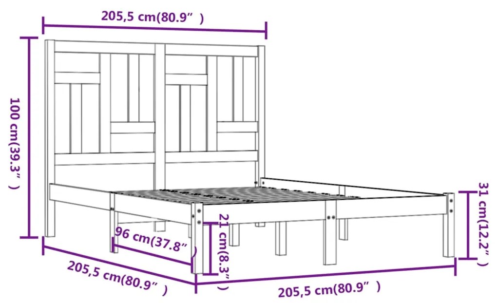 Estrutura de cama 200x200 cm pinho maciço cinzento