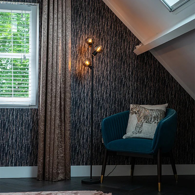 Candeeiro de pé inteligente preto com vidro fumê incl. 3 Wifi P45 - Vidro