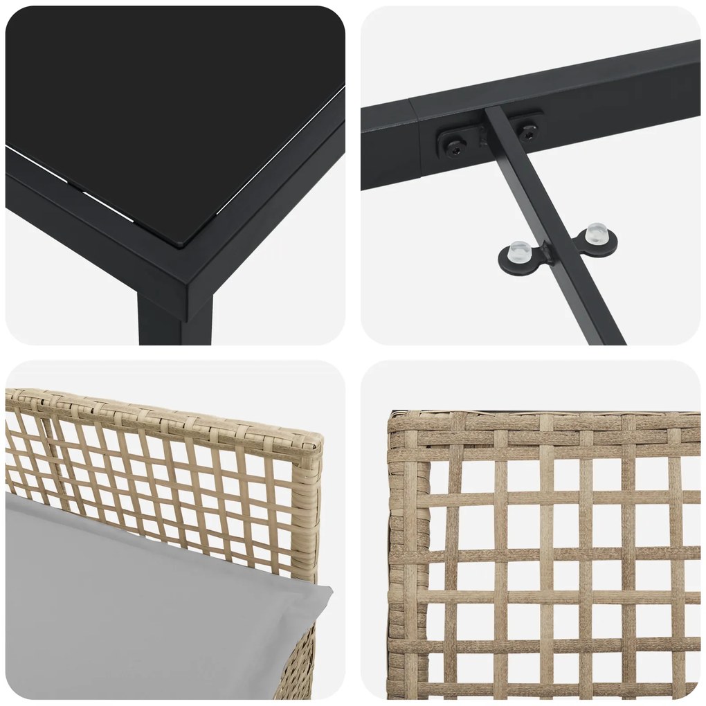 Conjunto de Jantar de Jardim de 9 Peças com Cushions Bege Rattan Poli