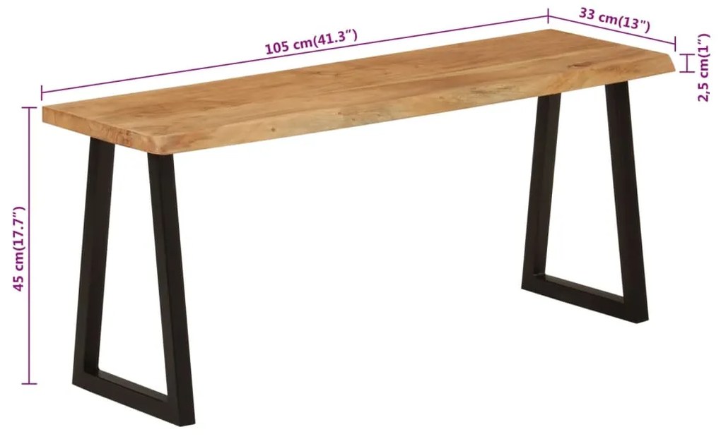 Banco com bordas vivas 105 cm madeira de acácia maciça