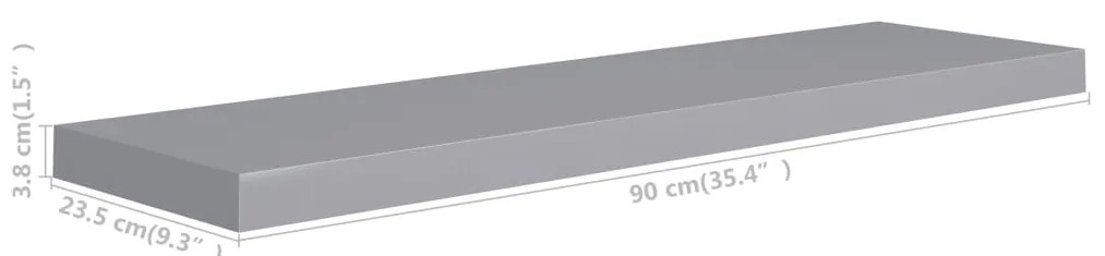 Prateleiras parede suspensas 4 pcs 90x23,5x3,8cm MDF cinzento