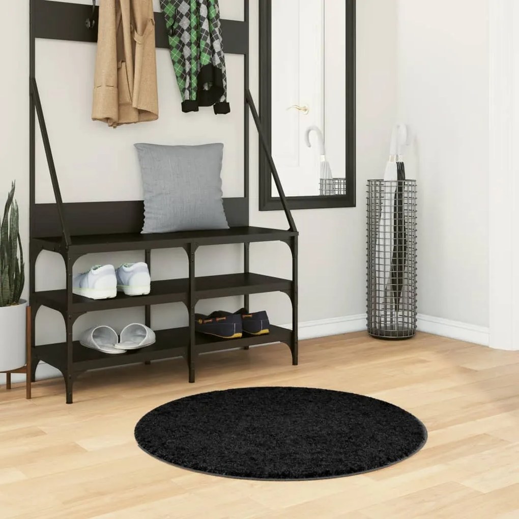 vidaXL Tapete shaggy de pelo alto PAMPLONA Ø 80 cm preto