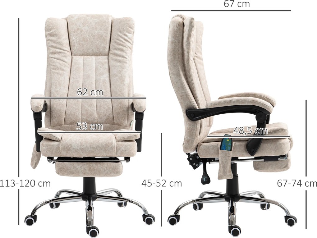 Cadeira de Massagem com 6 Pontos de Massagem Ajustáveis com Função de Aquecimento Apoio para os Pés Retrátil Creme
