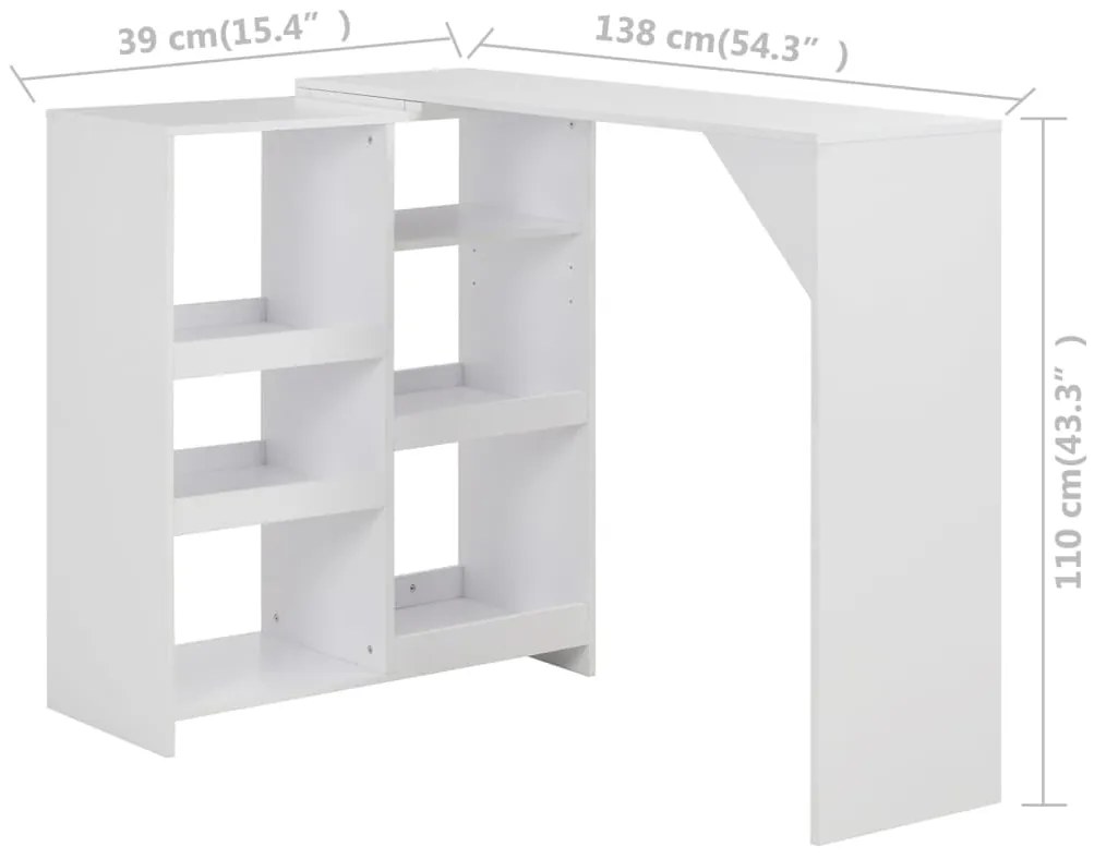 Mesa de bar com prateleira movível branco 138x39x110 cm