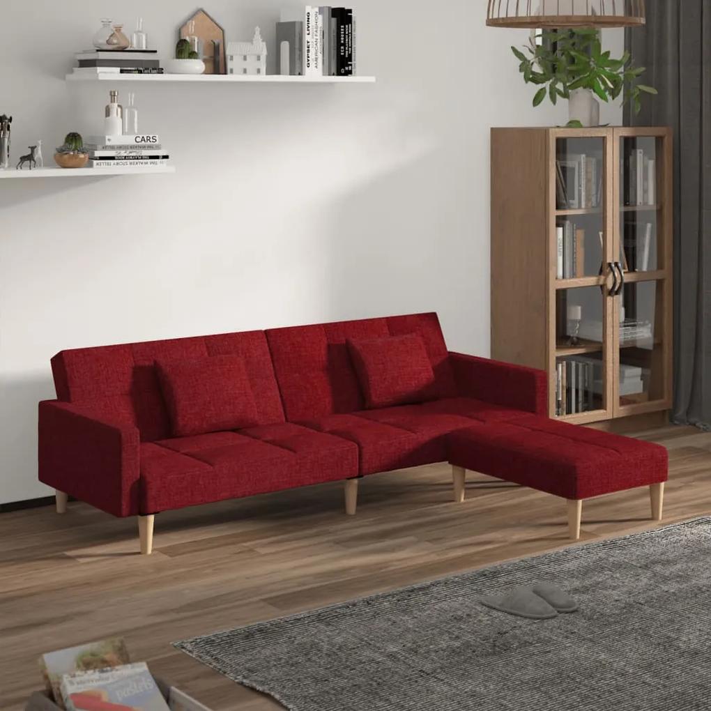 Sofá-cama 2 lug. c/ 2 almofadas/apoio pés tecido vermelho tinto