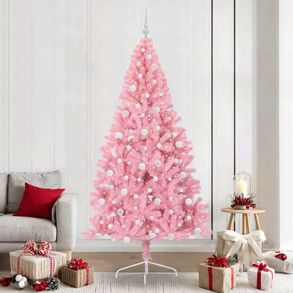 vidaXL Árvore de Natal Artificial Pré-iluminada Rosa 240 cm PVC