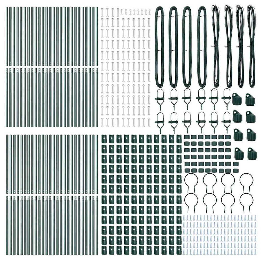 Postes de Cerca 52 pcs Verde Ø32 mm 200 cm Aço Galvanizado