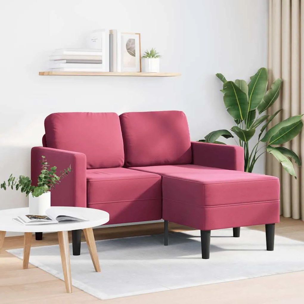 Sofá 2 lugares com Chaise em L 125 cm veludo vermelho tinto