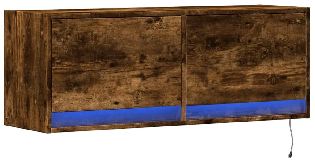 Móvel de parede p/ TV c/ luzes LED 100x31x35 cm carvalho fumado