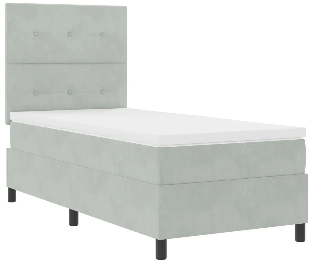 Cama Box Spring com Colchão vidaXL Cinza Claro 90x200 cm Veludo