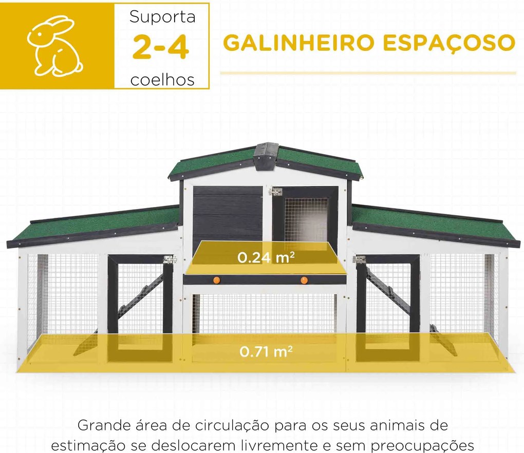 Coelheira de Madeira Gaiola para Coelhos com Teto Rebatível Escada e Bandeja Amovível para Exterior 197x49x86 cm Cinza