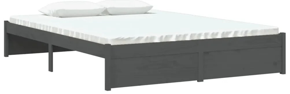 Estrutura de cama casal 135x190 cm madeira maciça cinzento