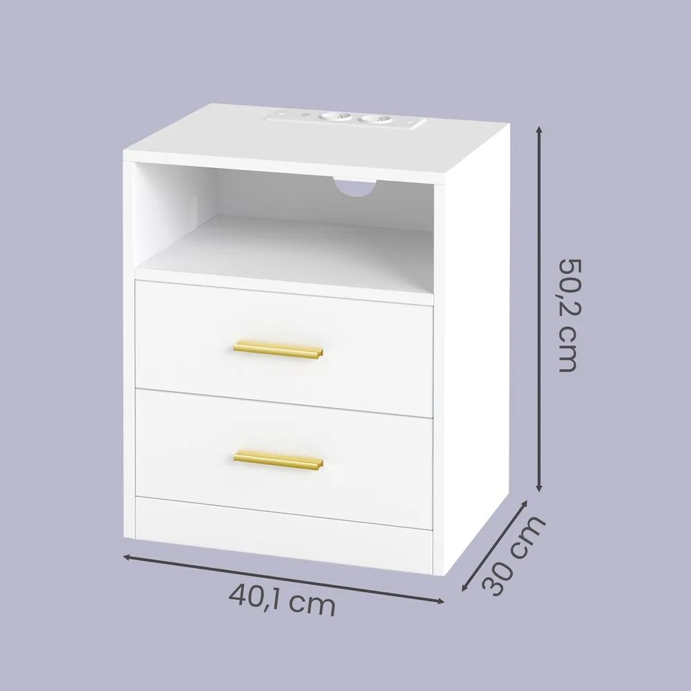 Conjunto de 2, mesa de cabeceira em madeira 30 x 40,1 x 50,2 cm Brancas