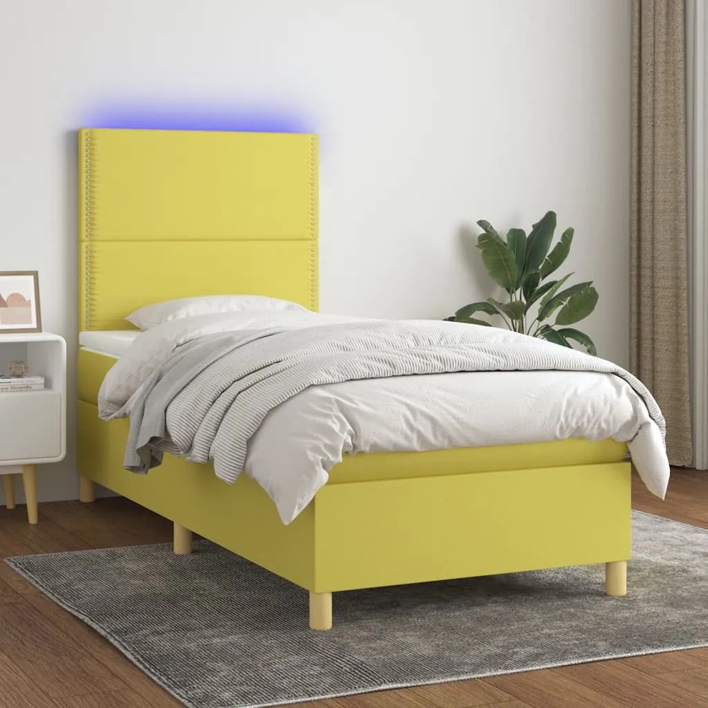 vidaXL Cama box spring c/ colchão e LED 80x200 cm tecido verde