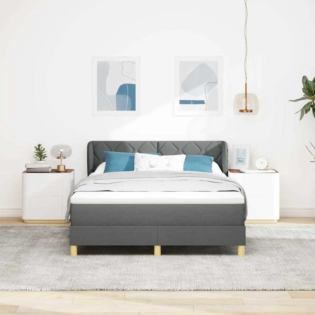 Cama Box com Colchão vidaXL - Cinza Escuro, 140x190 cm, Tecido