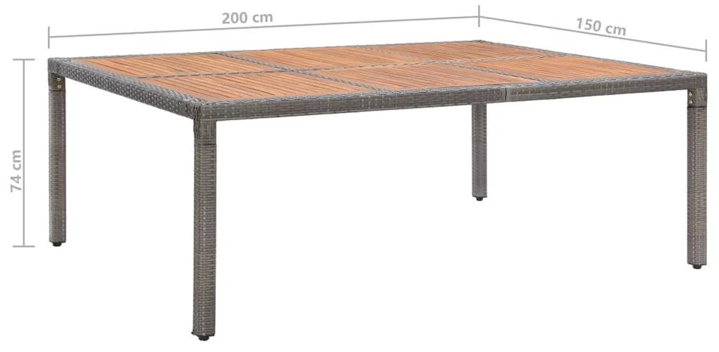 Mesa de jardim 200x150x74 cm vime PE e madeira acácia cinzento