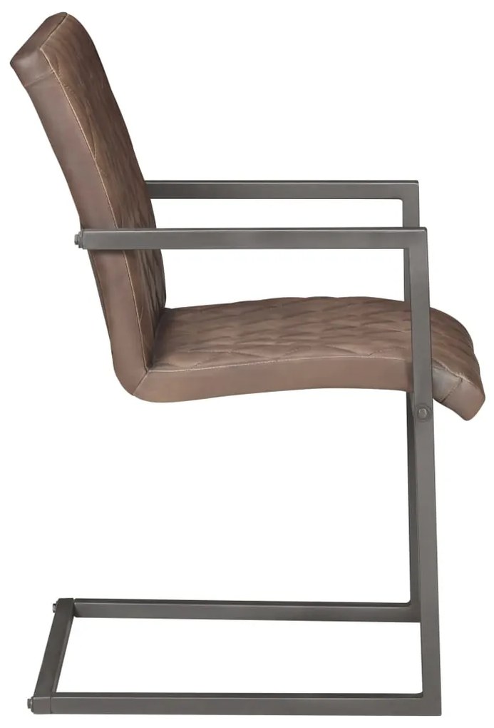Cadeiras de jantar cantilever 4 pcs couro genuíno castanho
