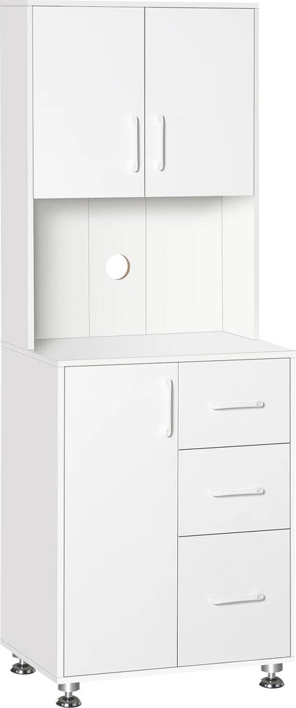 HOMCOM Aparador alto de cozinha, armário de cozinha com 3 portas, 3 gavetas e bancada, 60 x 40 x 160 cm, branco | Aosom Portugal