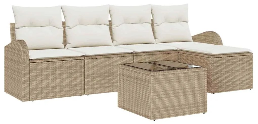Conjunto de Sofá de Jardim 6 Peças com Almofadas Marrom em Rattan Sint