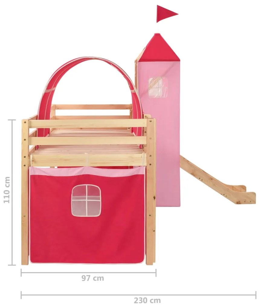 Estrutura cama infantil c/ escorrega e escada pinho 208x230cm