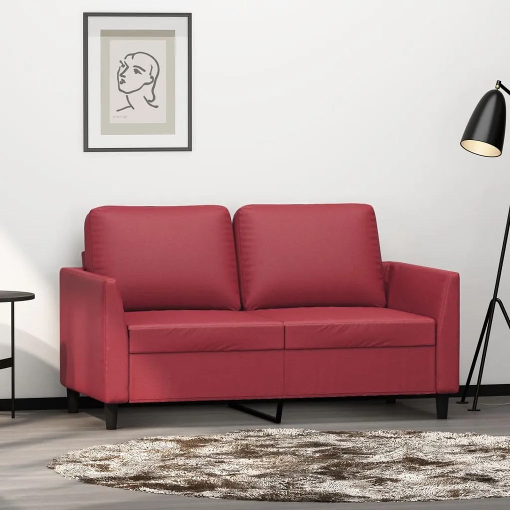 vidaXL Sofá de 2 lugares 120 cm couro artificial vermelho tinto