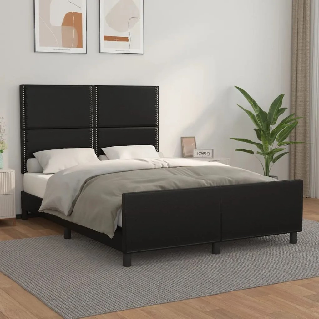 Estrutura cama c/ cabeceira 140x190 cm couro artificial preto