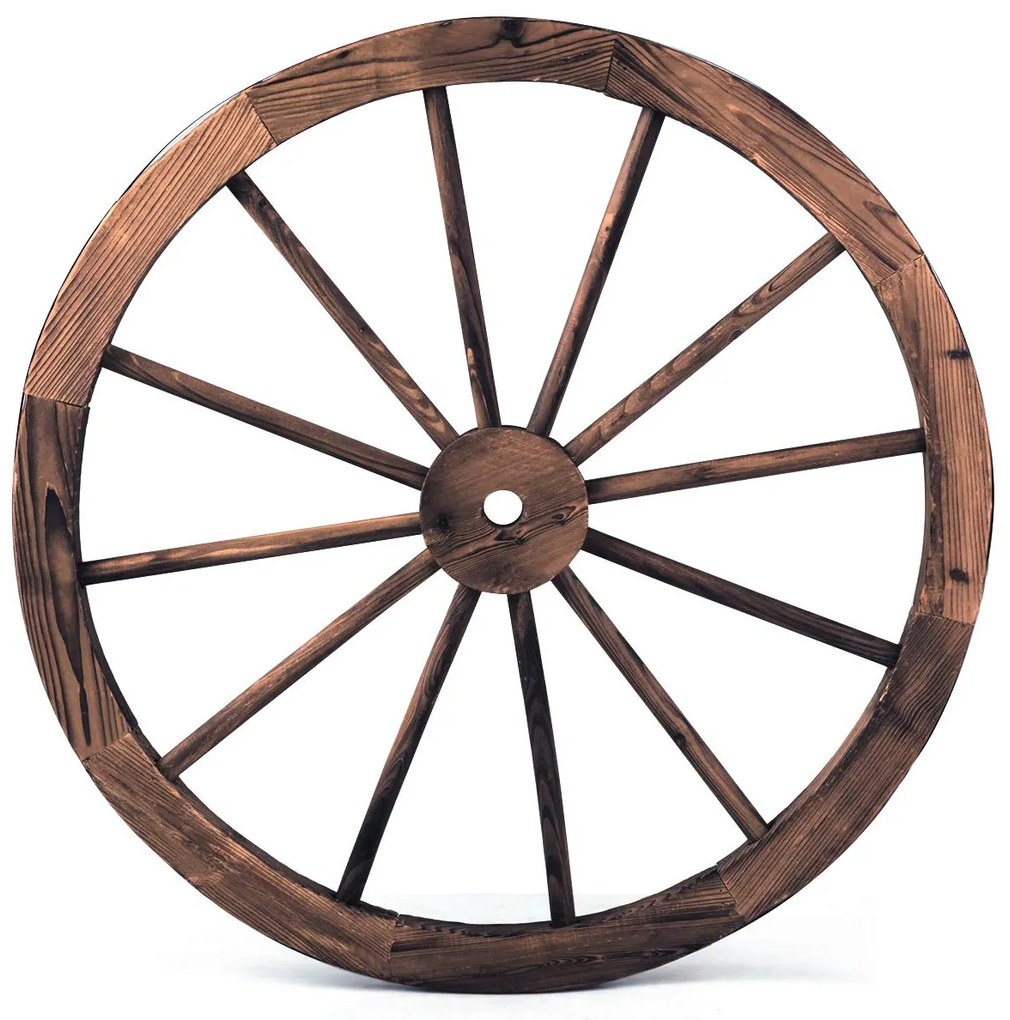 Roda de carrinho de madeira com diâmetro de 76 cm para decoração de jardim doméstico Castanho