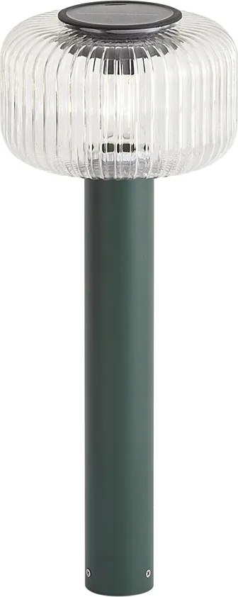 Balizador moderno para exterior verde com vidro canelado incluindo LED Solar IP65 - Ribble Mushroom