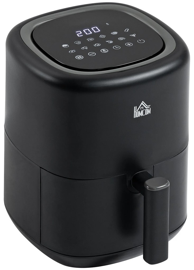 HOMCOM Fritadeira sem Óleo 3L Fritadeira de Ar Quente 1300W com 12 Programas Tela LED Tátil Temporizador Temperatura Ajustável e Cesta Antiaderente 29,5x23,8x30,3cm Preto