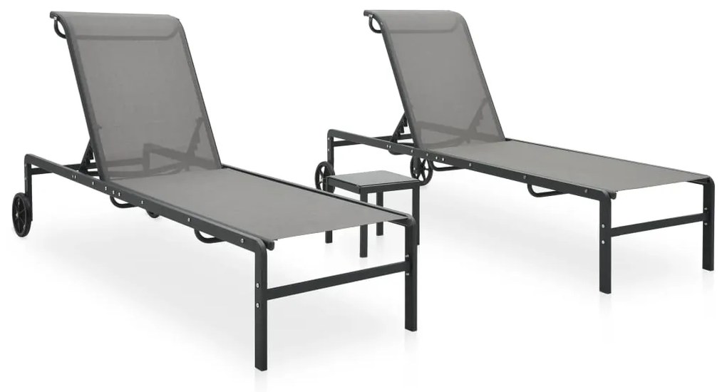 vidaXL Espreguiçadeiras com mesa 2 pcs textilene e aço