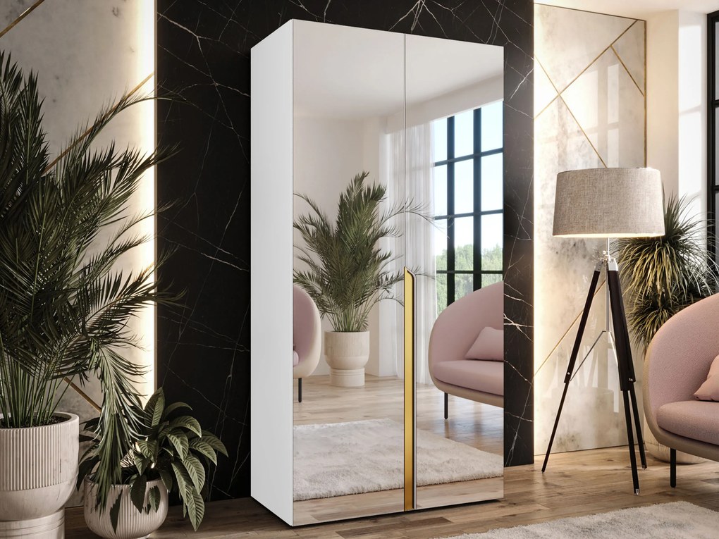 Roupeiro Hartford 589, Branco, Dourado, 202x100x52cm, 67.3 kg, Portas para roupeiro: Com dobradiças