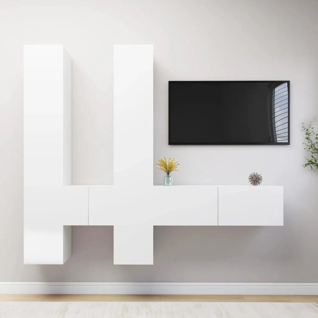 vidaXL 6 pcs conjunto de móveis de TV derivados de madeira branco
