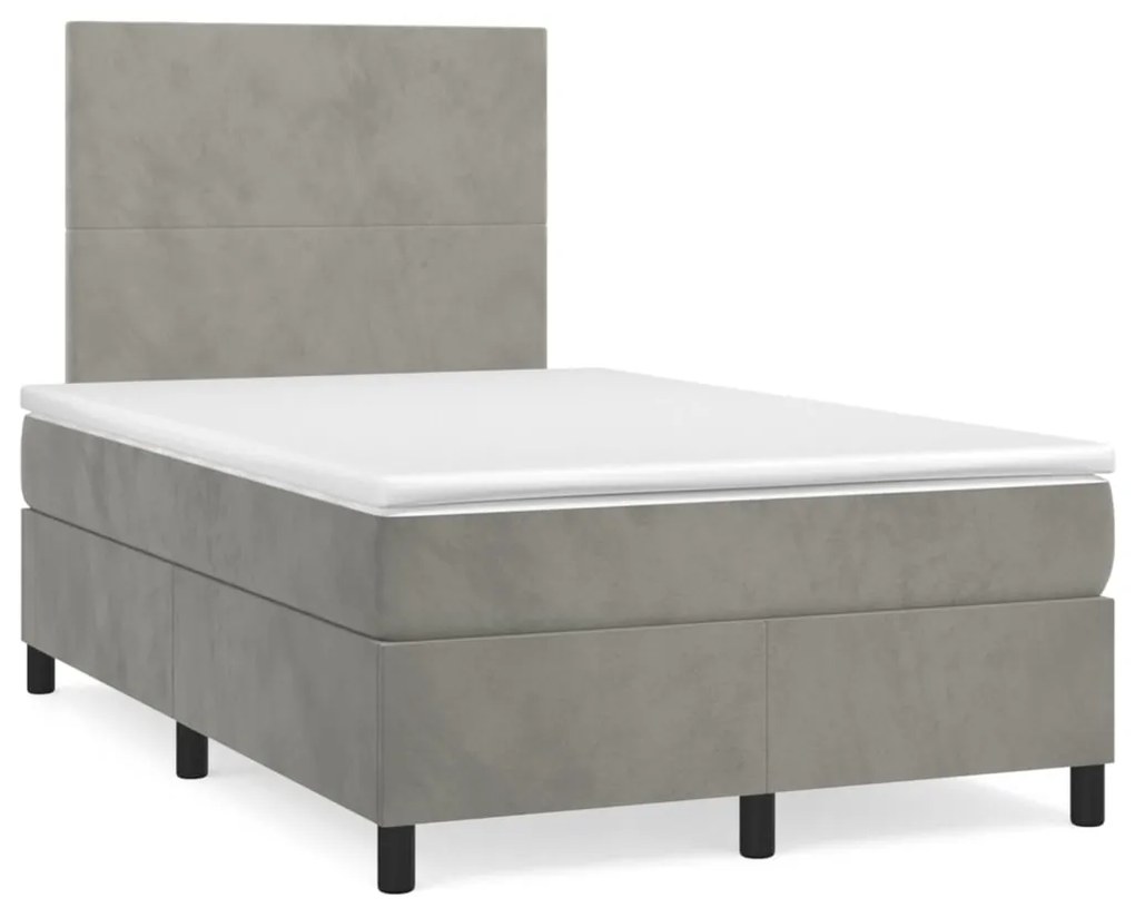 Cama box spring colchão LED 120x190 cm couro artif. cinza-claro
