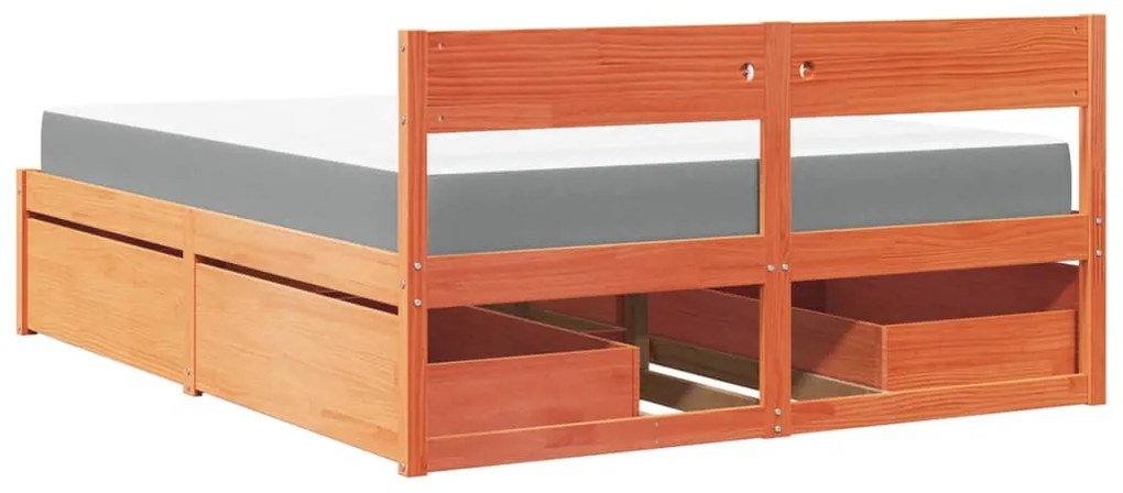 Cama com gavetas e colchão 140x200 cm pinho maciço castanho-mel