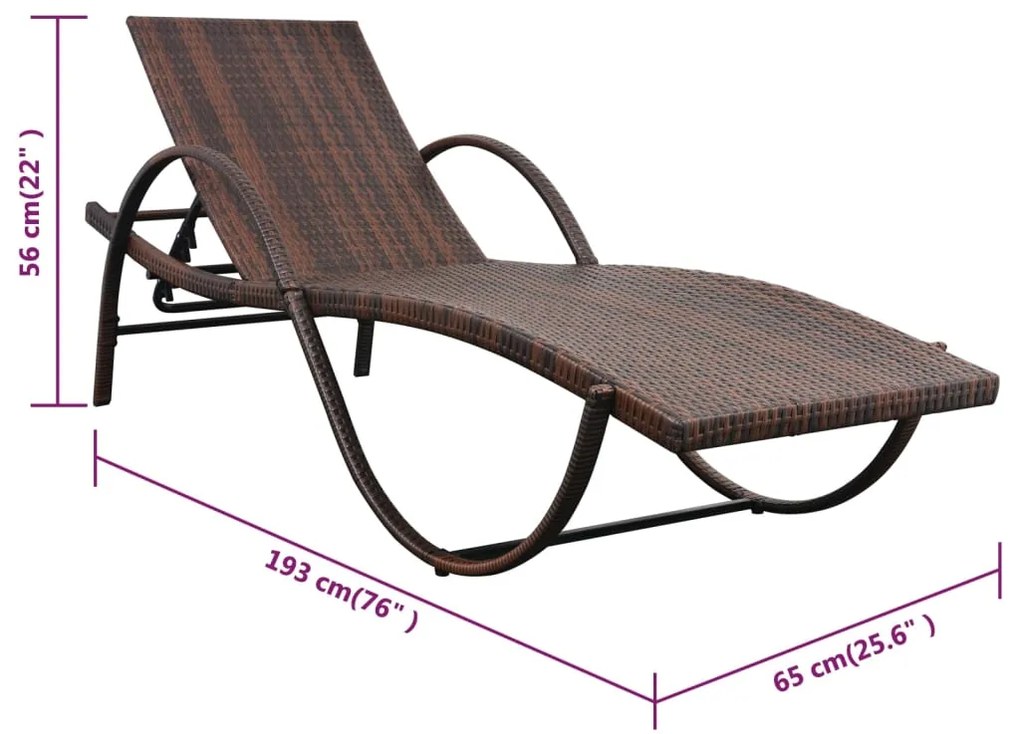 Espreguiçadeira com almofadão e mesa vime PE castanho
