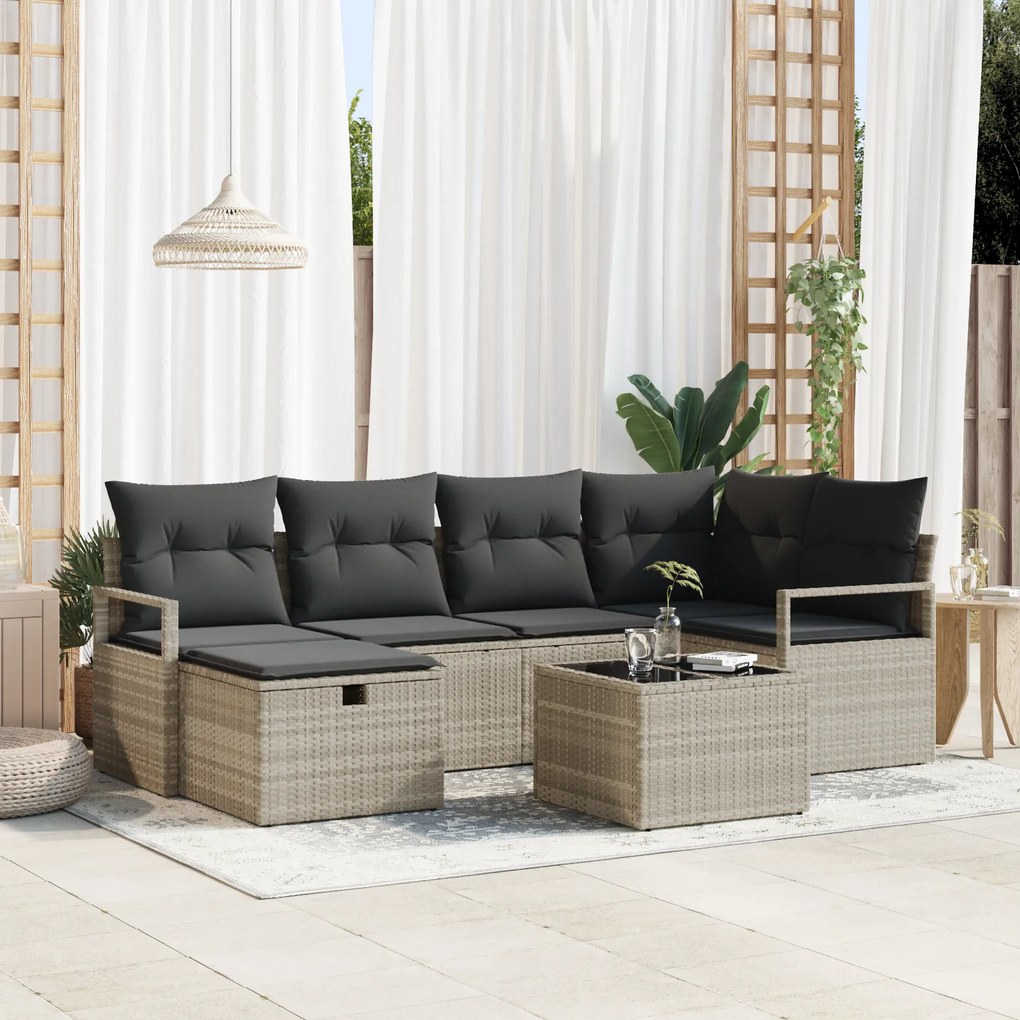 Conjunto de Sofá de Jardim vidaXL 7 Peças com Almofadas Cinza Claro Ra