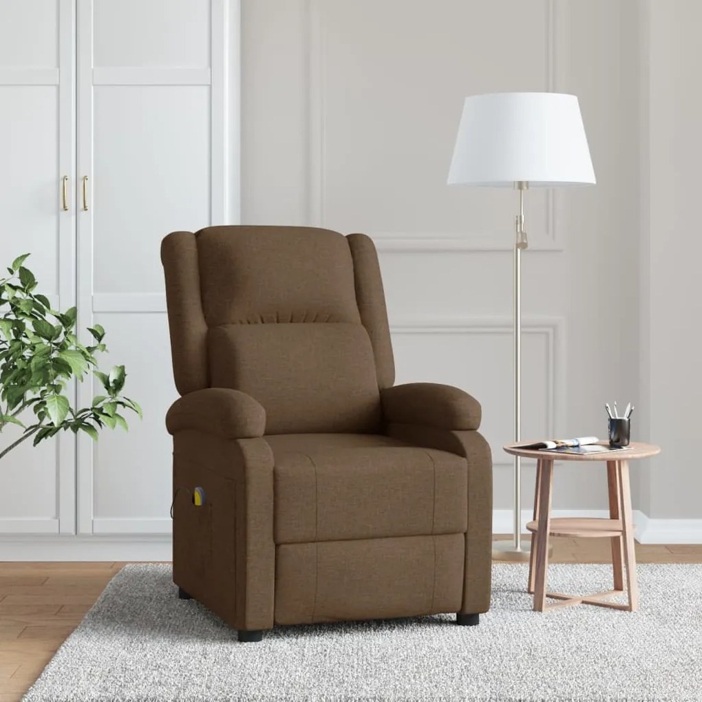 vidaXL Poltrona de massagens reclinável tecido castanho