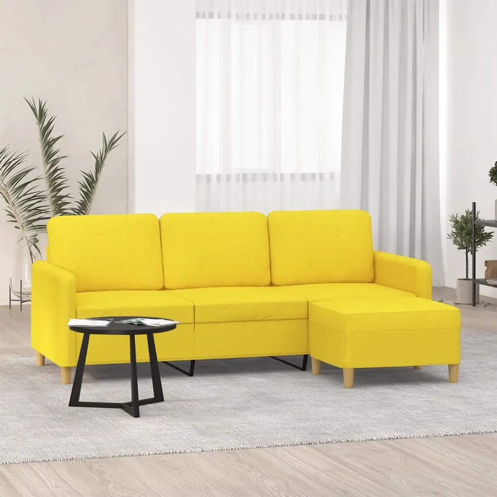 vidaXL Sofá de 3 lugares com apoio de pés 180 cm tecido amarelo-claro