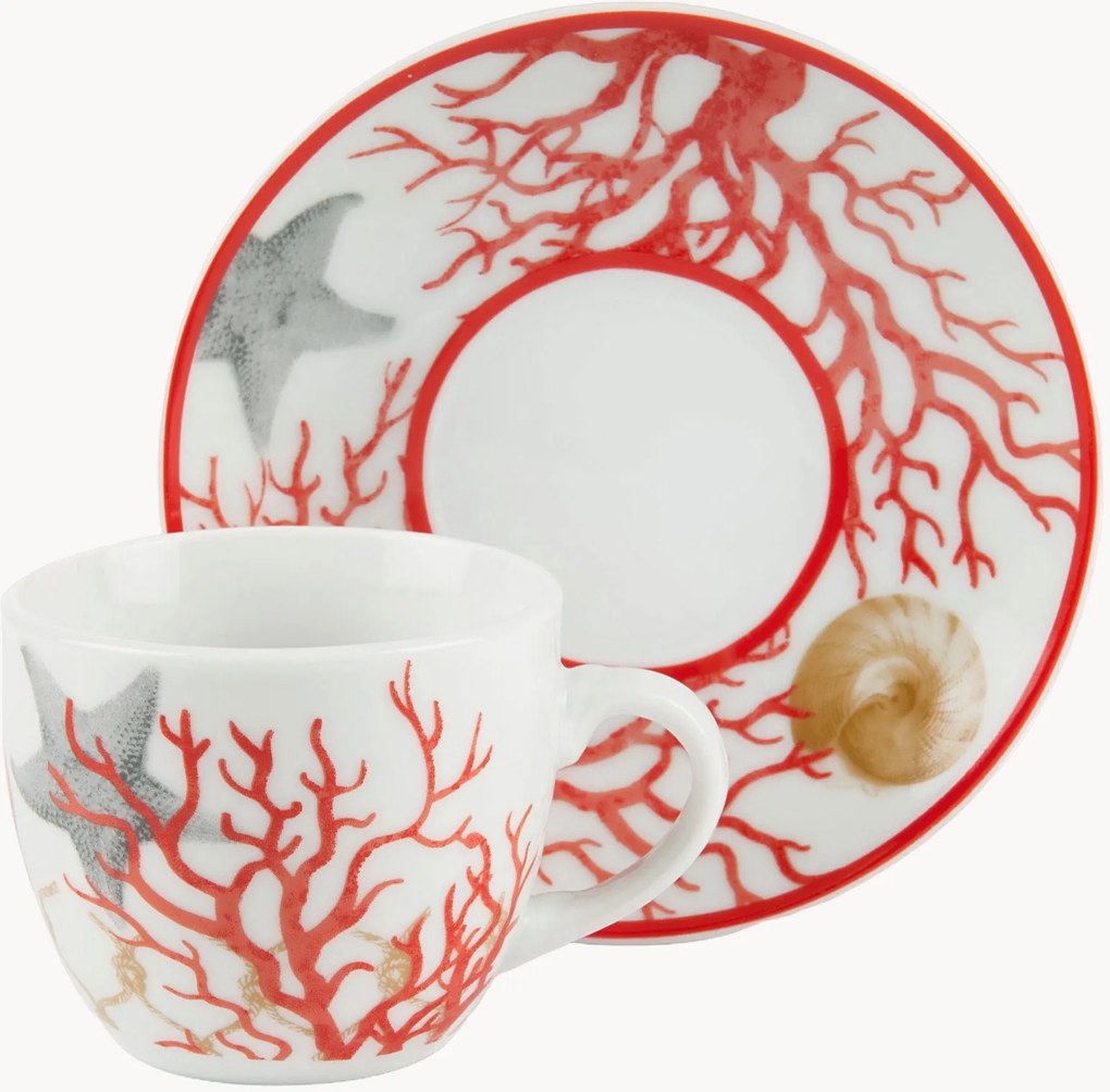 Chávenas de café e pires em porcelana Coral, conjunto de 6
