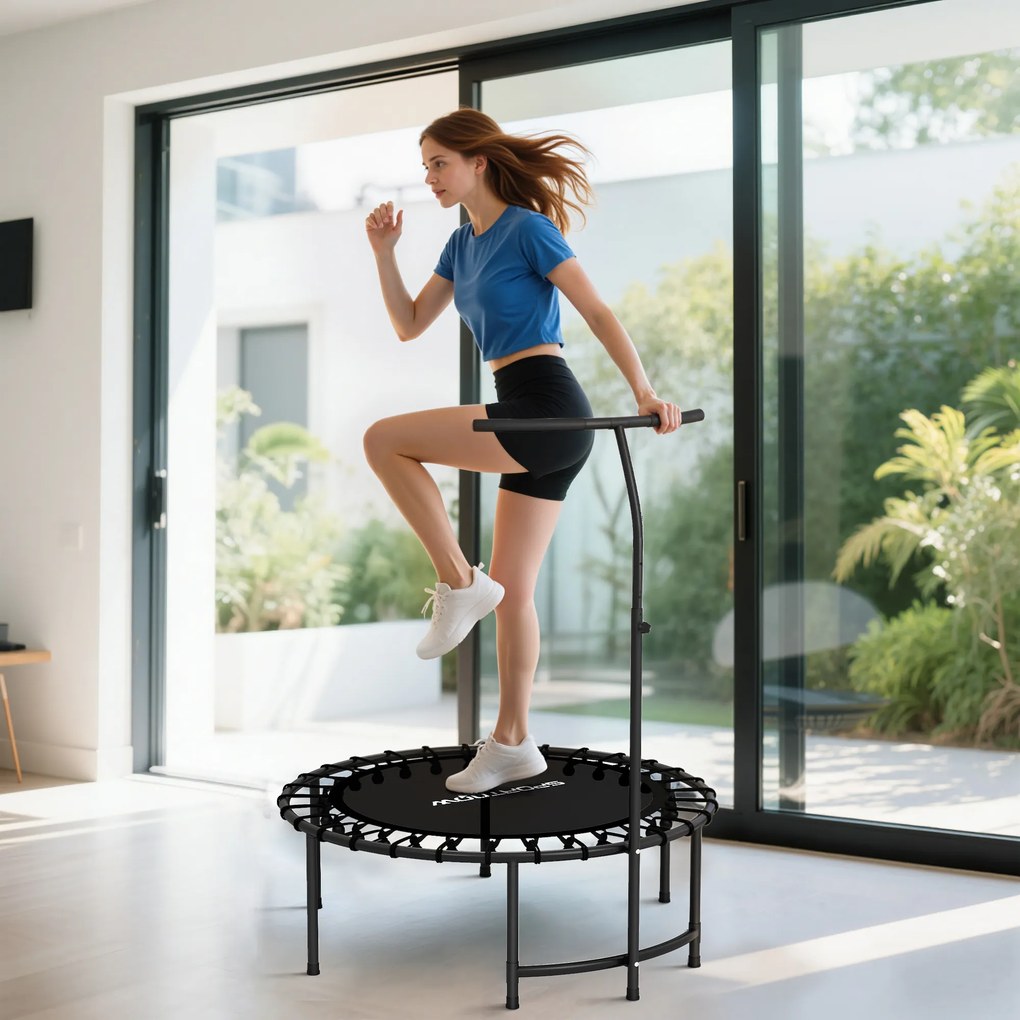 Trampolim de fitness com cordas elásticas, pega ajustável em 5 posições, capacidade de 100 kg, aço, Ø102x132 cm, preto