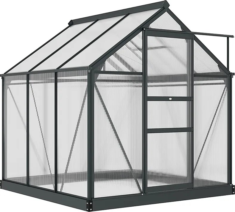 Estufa de jardim em policarbonato, 3,65 m², 190 x 192 x 201 cm, resistente aos raios UV, base reforçada, calha, cinzenta