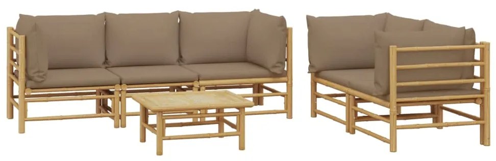 6 pcs conj. lounge jardim bambu almofadões cinzento-acastanhado