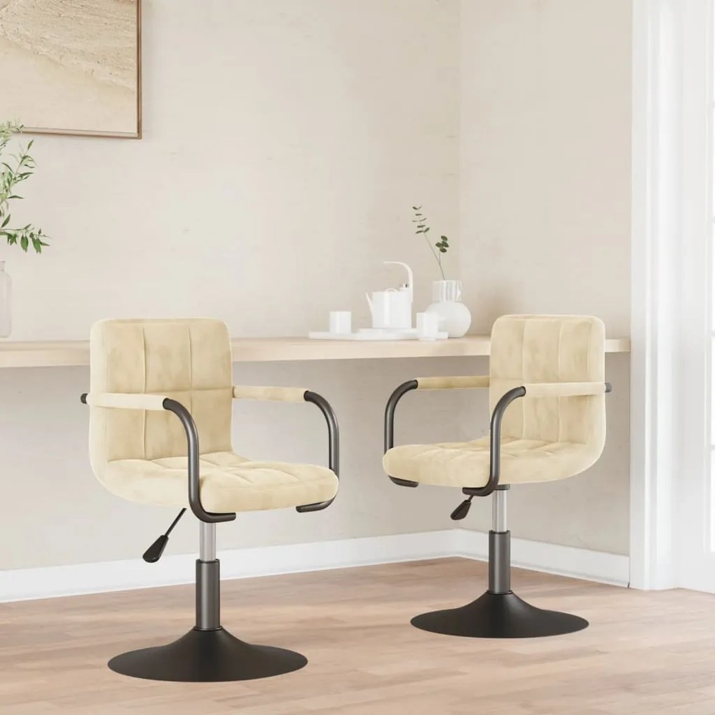 vidaXL Cadeiras de jantar giratórias 2 pcs veludo cor creme