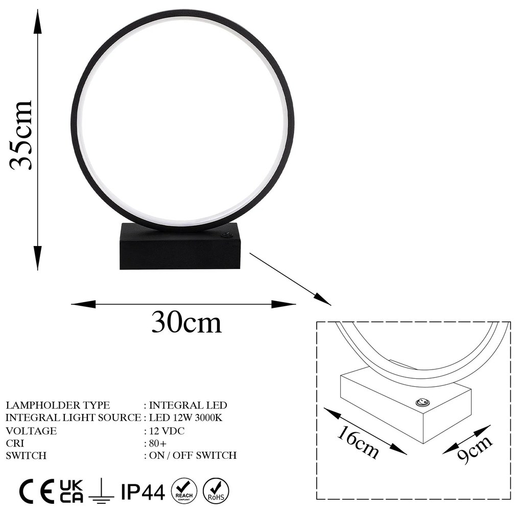 Candeeiro de Mesa Halka – Preto – 30x35x9 cm