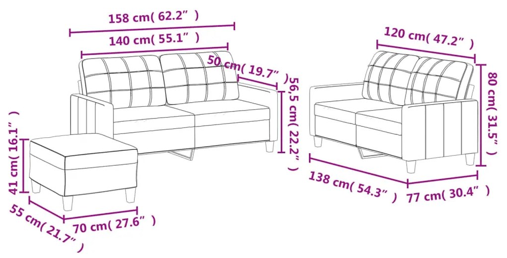 3 pcs conjunto sofás c/ almofadões couro artificial cappuccino