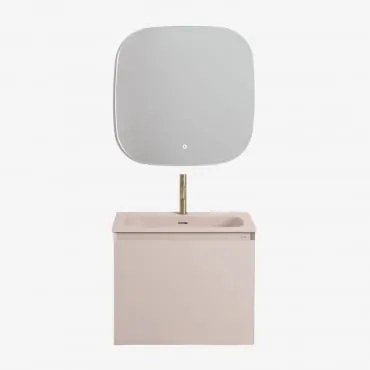 Conjunto De Móveis De Banheiro Em Madeira Macrae Com Pia Integrada Crema Linho & Quadrado Led E Anti-embaciamento 75x75 Cm Riben & - Sklum