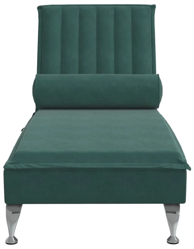 Chaise lounge de massagem com rolo tecido verde-escuro